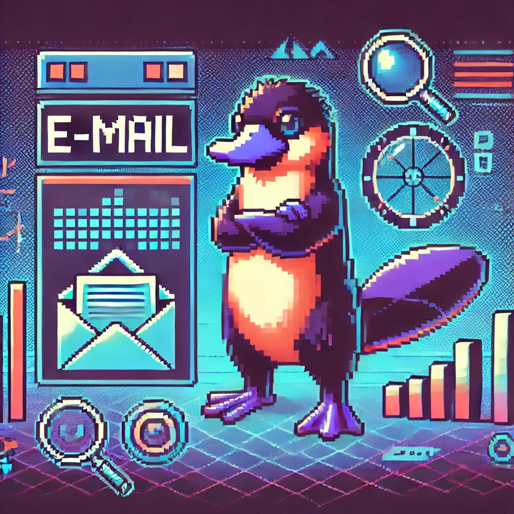 Dziobak w pozycji szefa a za nim napis EMAIL